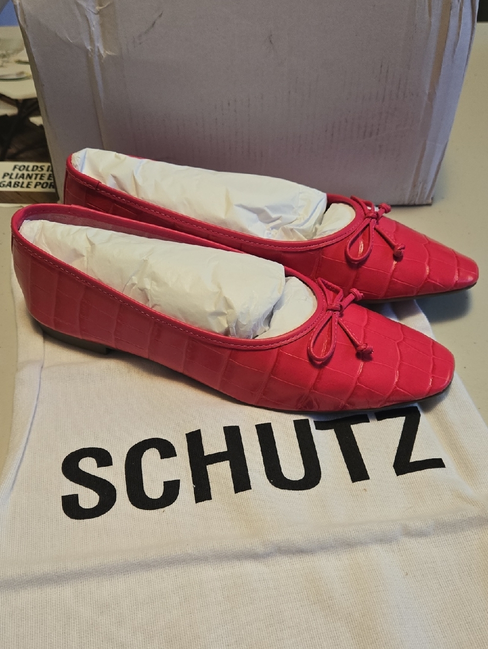 SCHUTZ Arrisa Ballet Flats Wide croco/paradise Pink Size 7.5